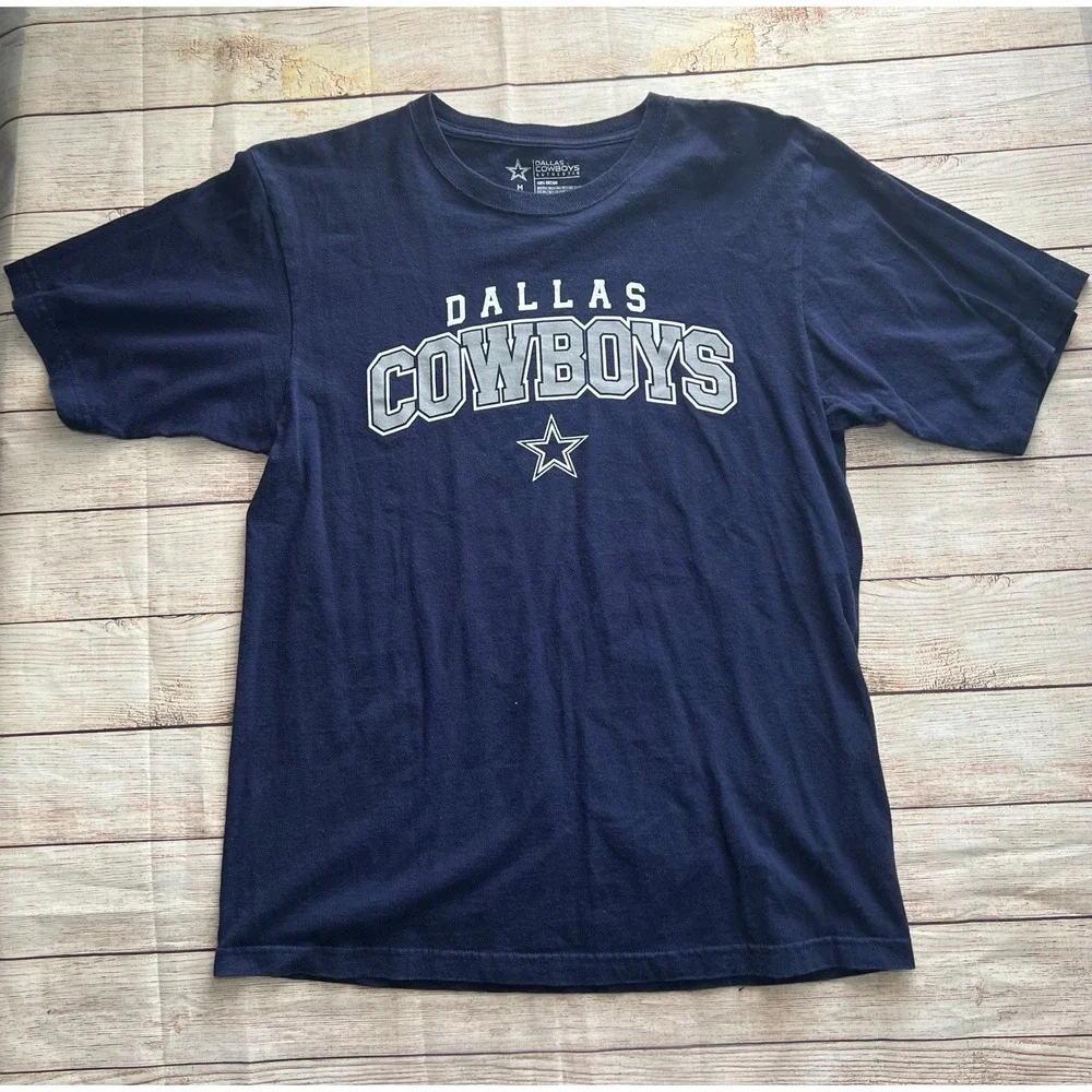 Dallas Cowboys Shirt Adult MED Navy Blue Short Sleeve Classic Fit NFL Football